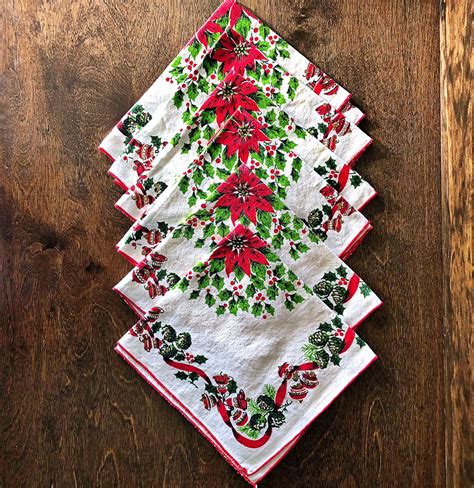 christmas metalic fabric napkins|vintage christmas cloth napkins.